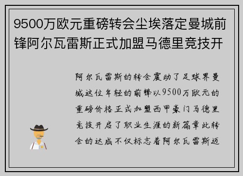 9500万欧元重磅转会尘埃落定曼城前锋阿尔瓦雷斯正式加盟马德里竞技开启新篇章 9500万欧元重磅转会尘埃落定曼城前锋阿尔瓦雷斯正式加盟马德里竞技开启新篇章
